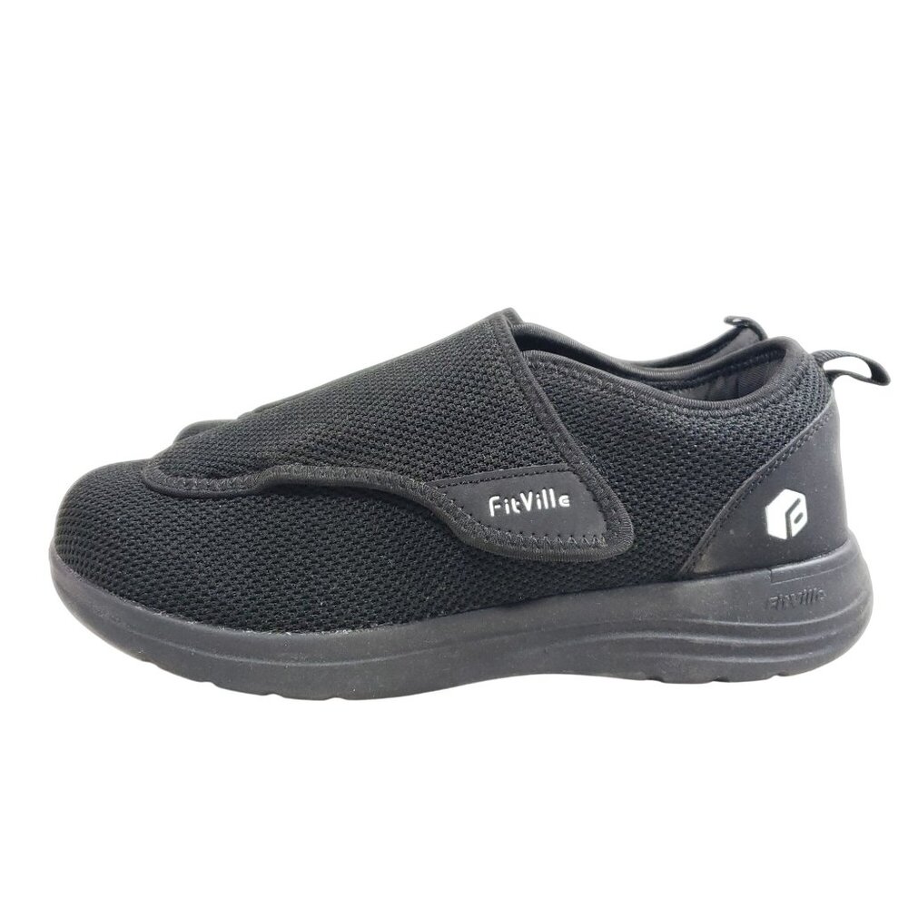 FitVille Womens Size 9.5 Wide Black Diabetic Comfort Slip-On Shoes - Picture 5 of 10